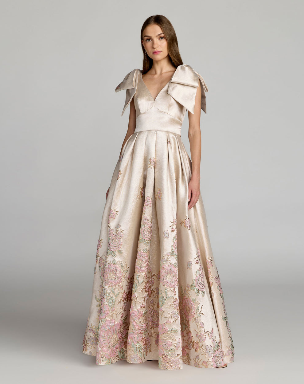 Formal Dresses Floral Ball Gown Long Evening Formal Dress Mac Duggal 21204 Champagne Multi