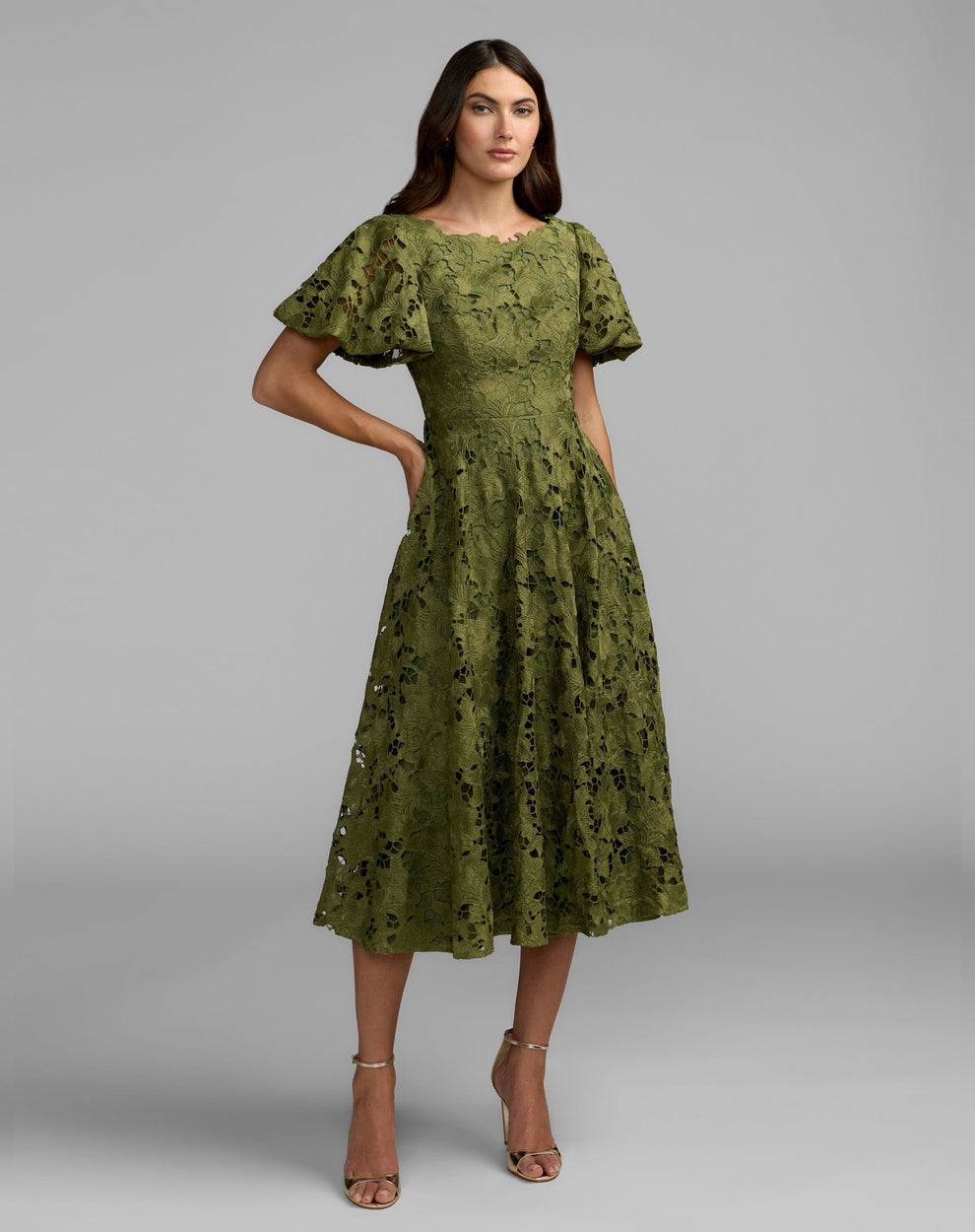 Crew High-Neck Midi Lace Cocktail A-Line Mac Duggal 21209