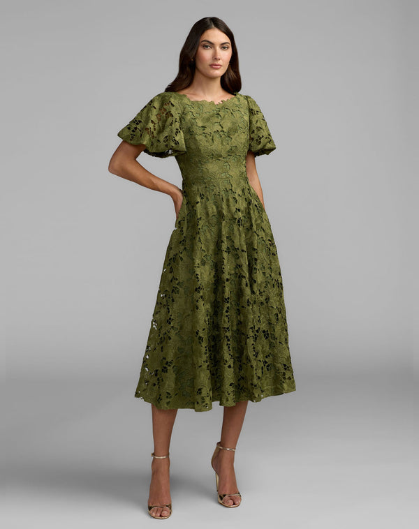 Crew High-Neck Midi Lace Cocktail A-Line Mac Duggal 21209
