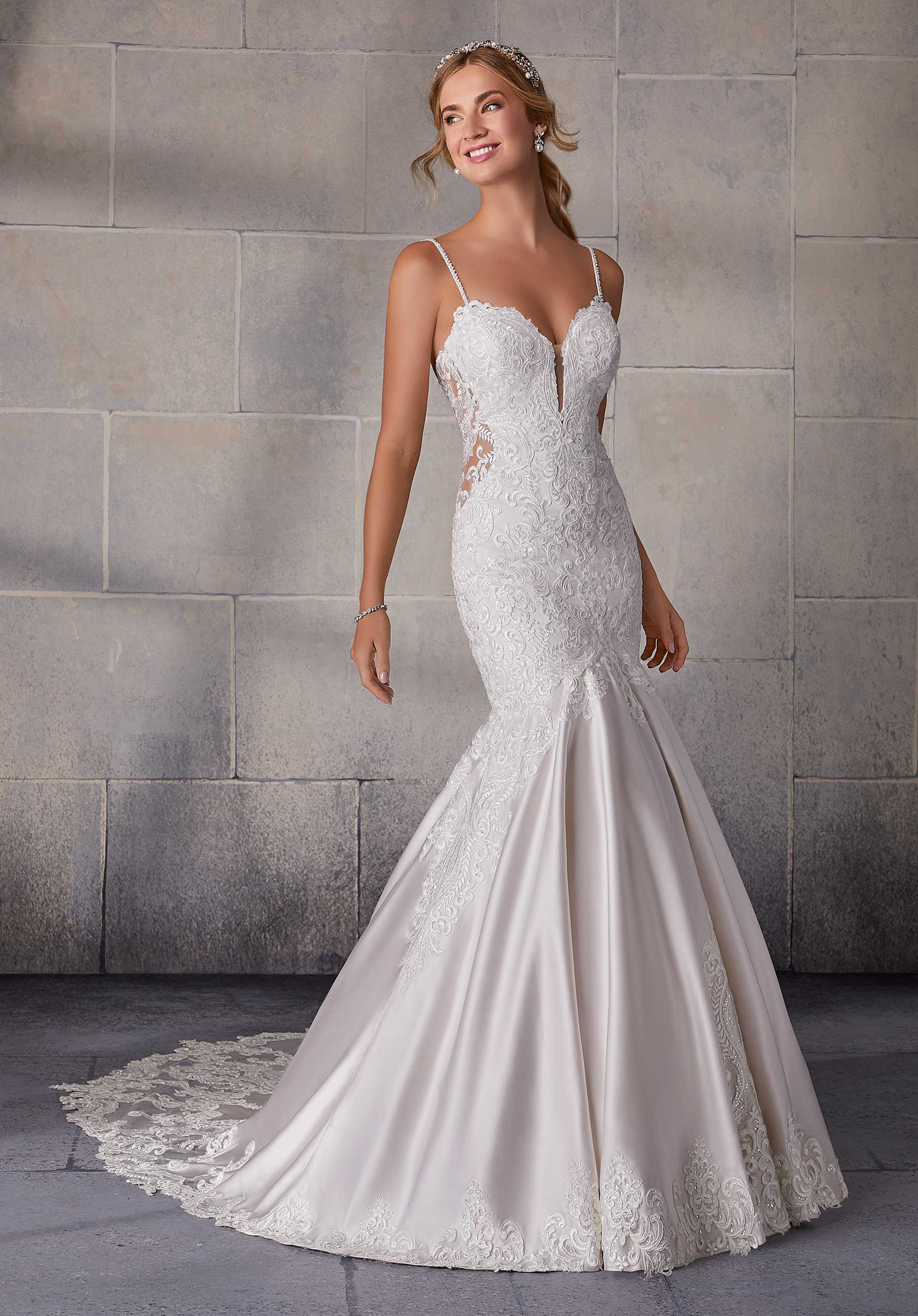 Wedding Dresses Long Wedding Lace Mermaid Dress MGNY Madeline Gardner New York 2121 Ivory/Candlelight