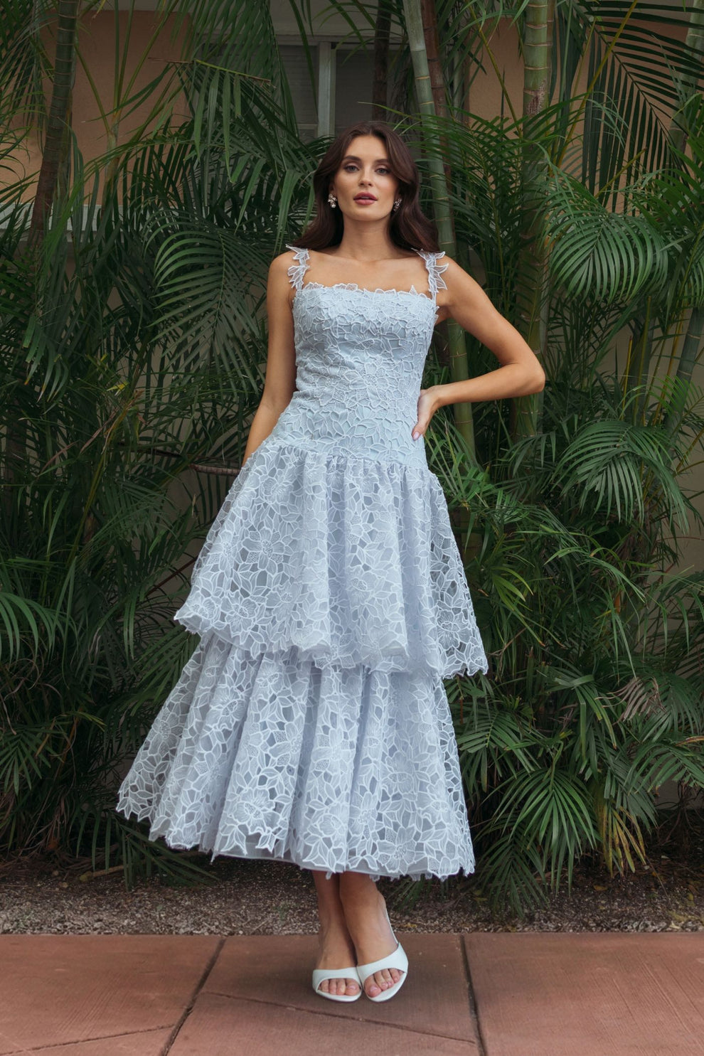 Ruffle Tea Length Short Lace Cocktail Dress Mac Duggal 21223