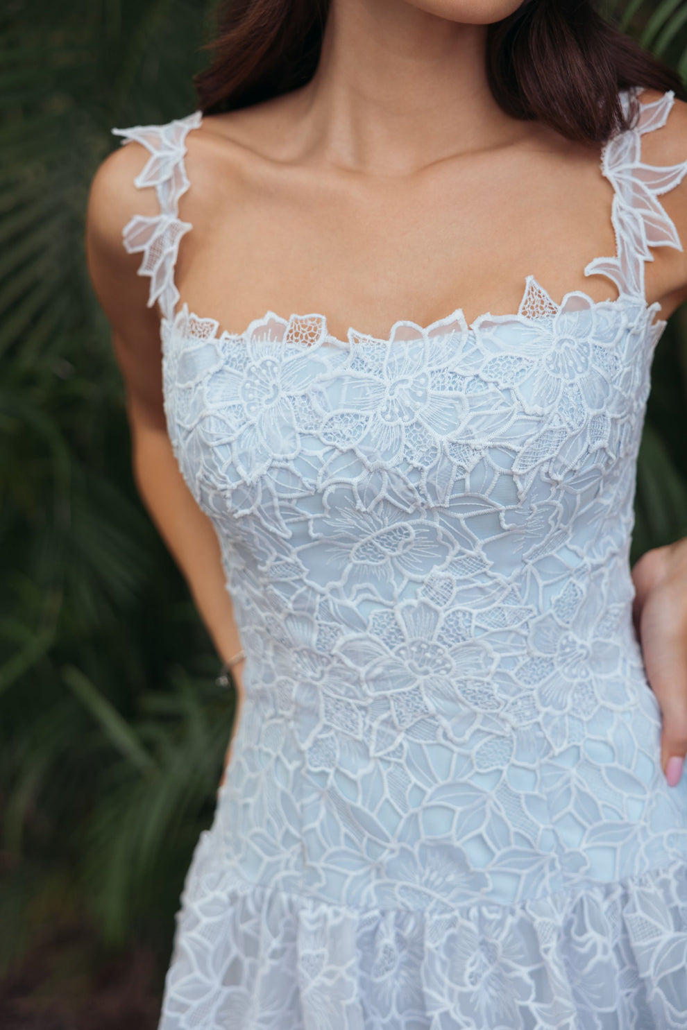 Cocktail Dresses Ruffle Tea Length Short Lace Cocktail Dress Mac Duggal 21223 Powder Blue