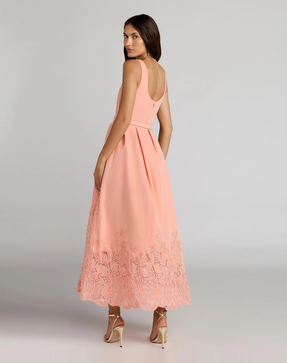 Scoop Tea-Length Crepe Formal A-Line Gown Mac Duggal 21225