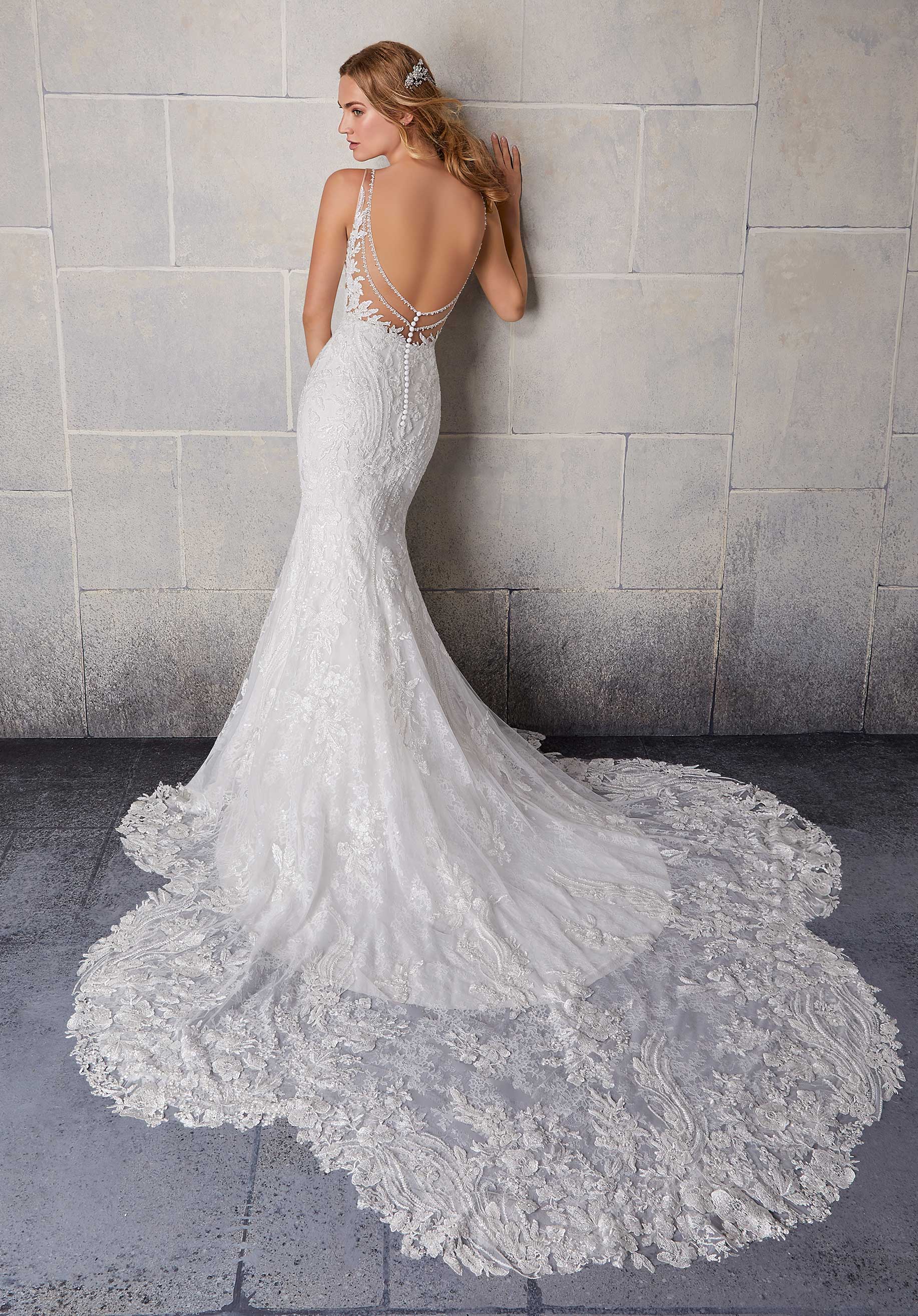 Wedding Dresses Long Bridal Lace Mermaid Wedding Dress MGNY Madeline Gardner New York 2123 Ivory