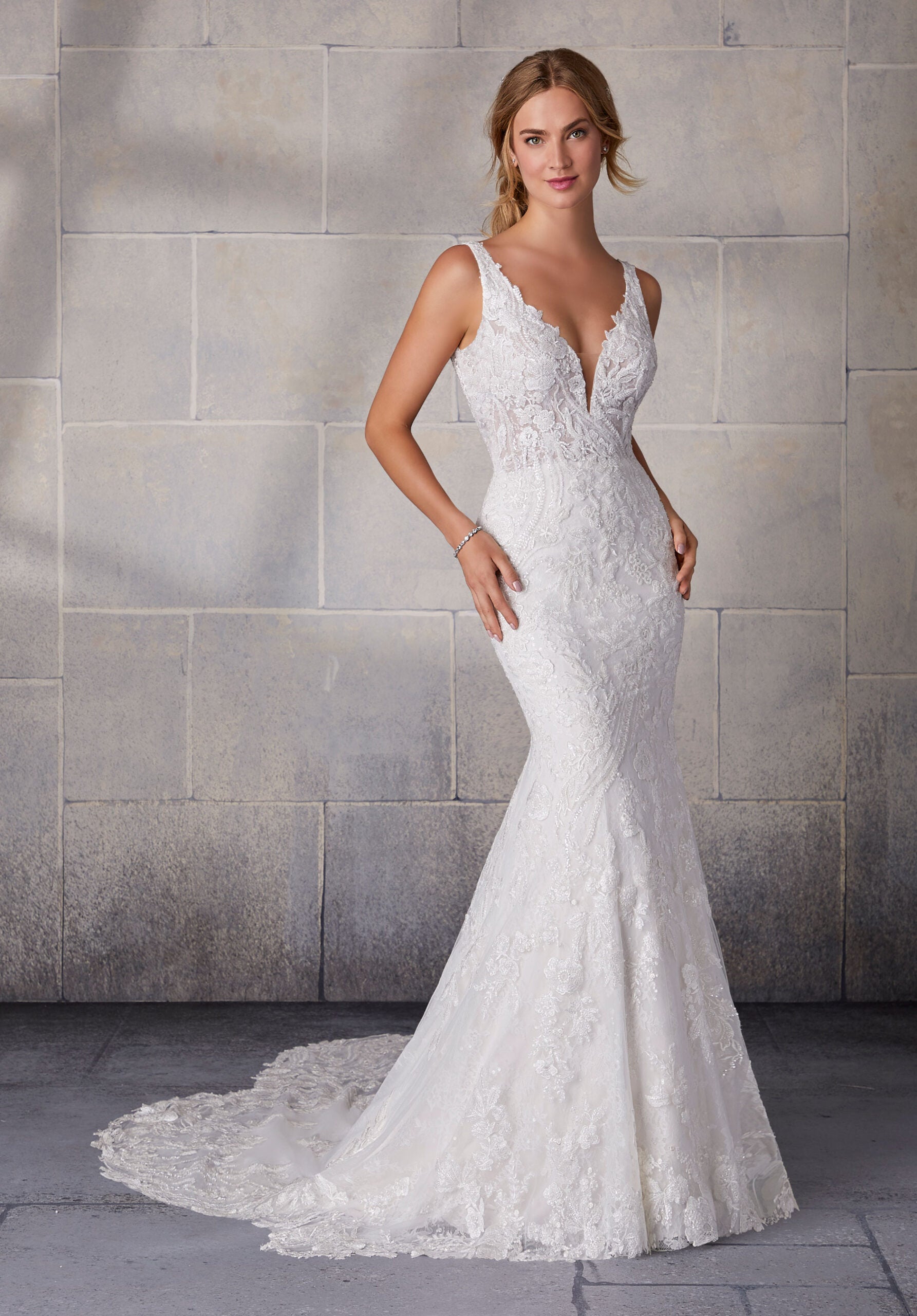 Wedding Dresses Long Bridal Lace Mermaid Wedding Dress MGNY Madeline Gardner New York 2123 Ivory