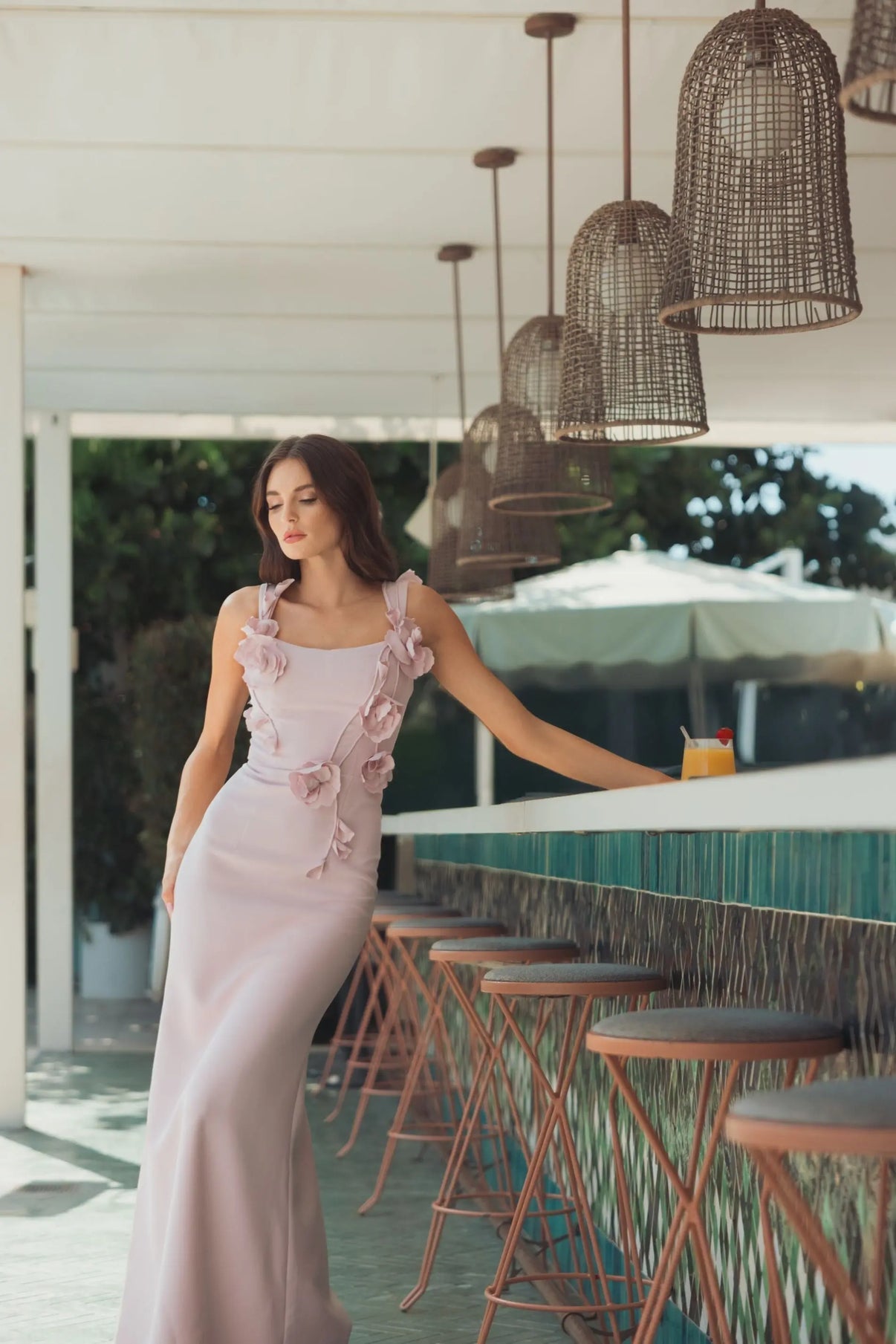 Square Neck Long Crepe Gown by Mac Duggal 21236 in Blush