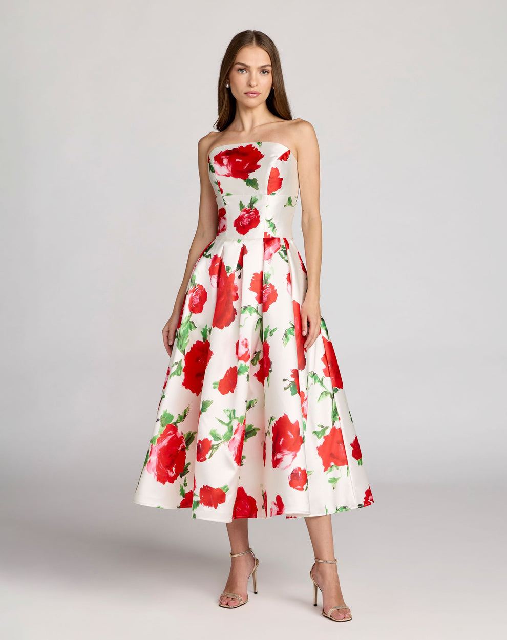 Mac Duggal Women's Floral Strapless Satin Midi-Dress - Rose Multi