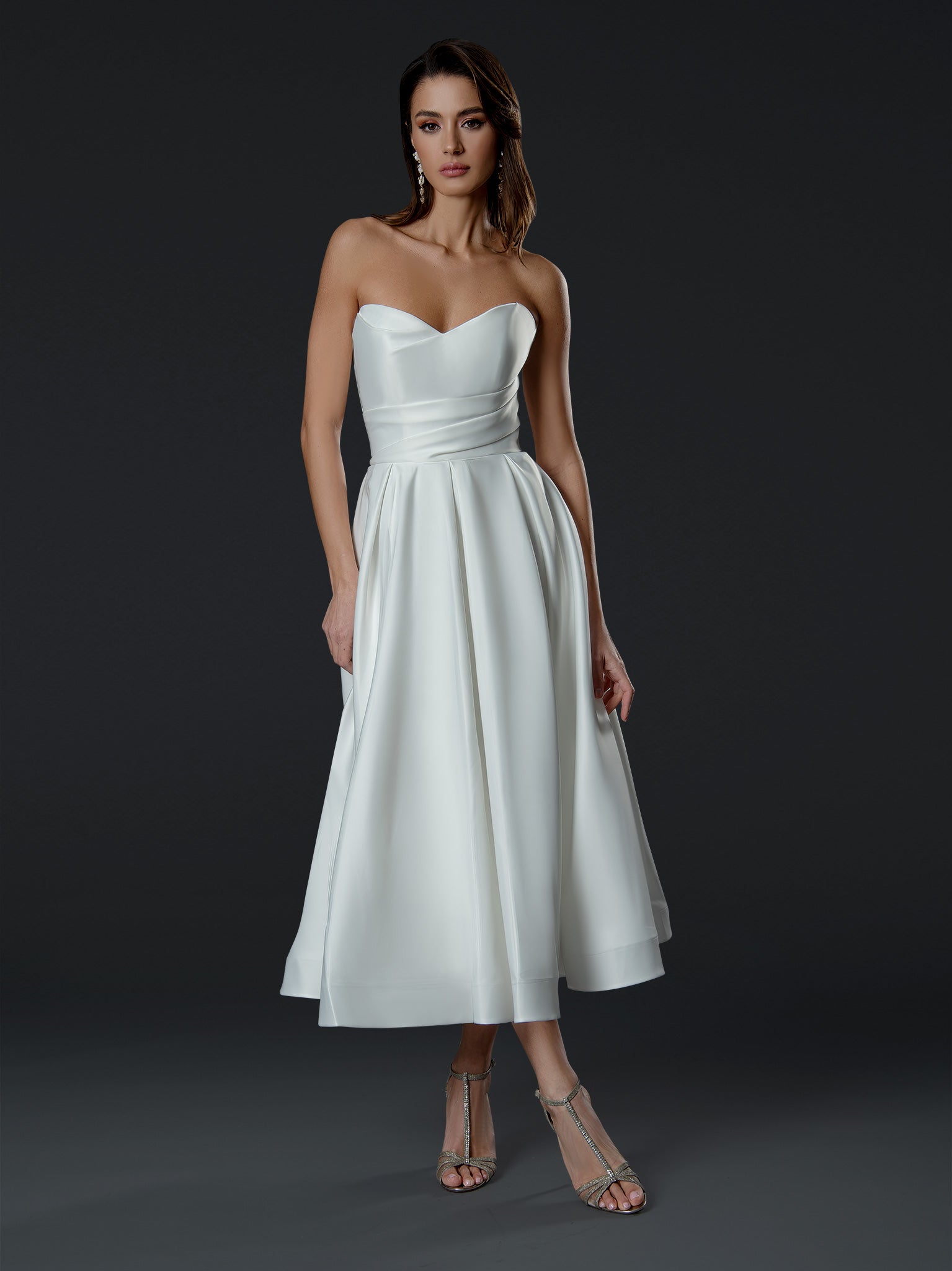 A Line Midi Length Wedding Dress
