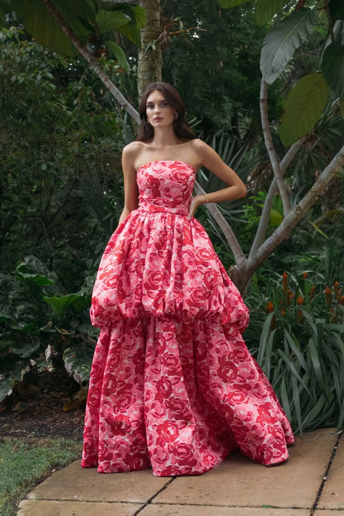 Strapless Ball Gown Floral Formal Dress by Mac Duggal 21254 in Pink Multi
