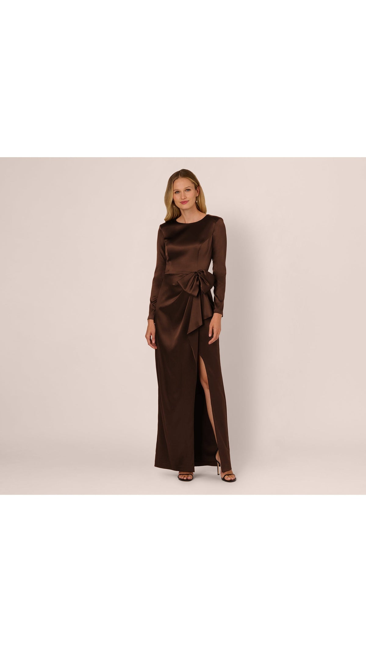 Adrianna Papell Long Sleeve Satin Bow Gown 212586