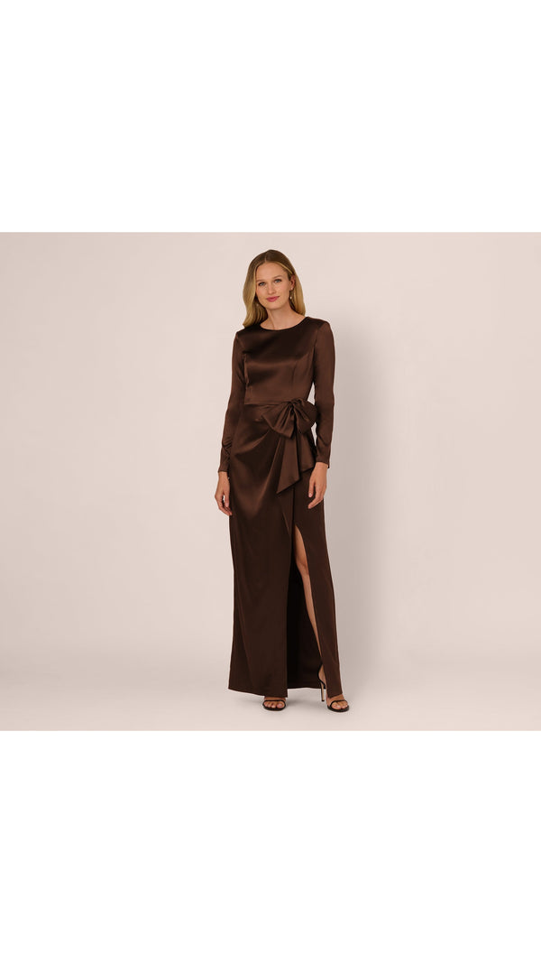 Adrianna Papell Long Sleeve Satin Bow Gown 212586