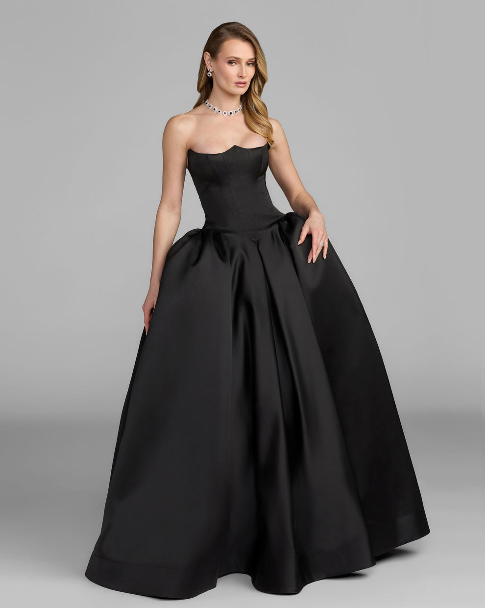 Strapless Curved Neck Floor-Length Satin Formal Ball Gown Mac Duggal 21259