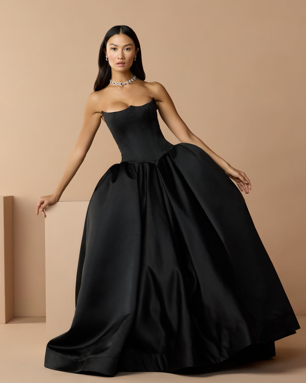 Strapless Curved Neck Floor-Length Satin Formal Ball Gown Mac Duggal 21259