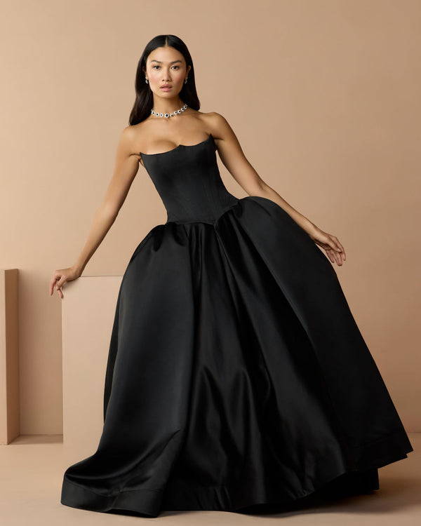 Strapless Curved Neck Floor-Length Satin Formal Ball Gown Mac Duggal 21259