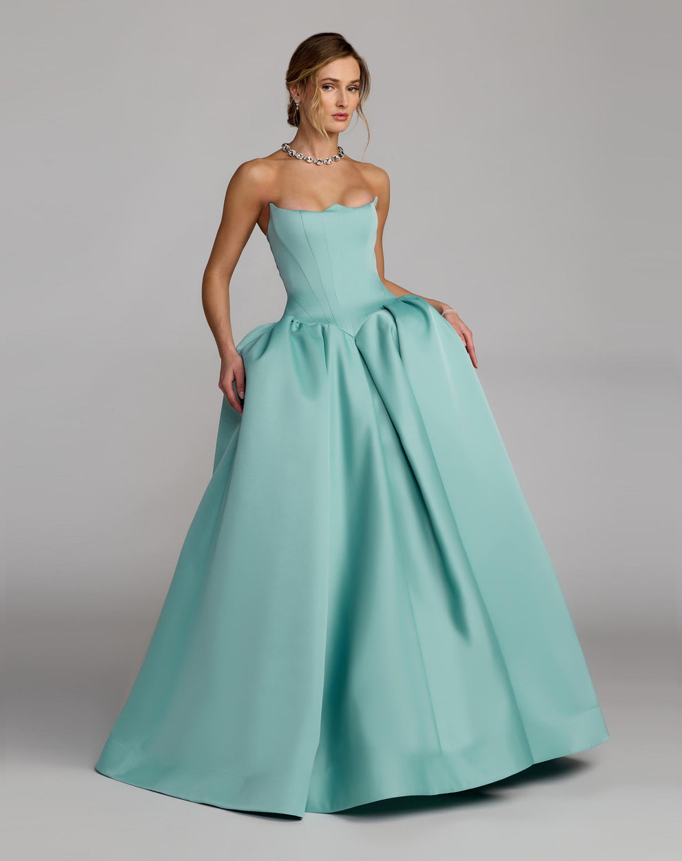 Strapless Curved Neck Floor-Length Satin Formal Ball Gown Mac Duggal 21259