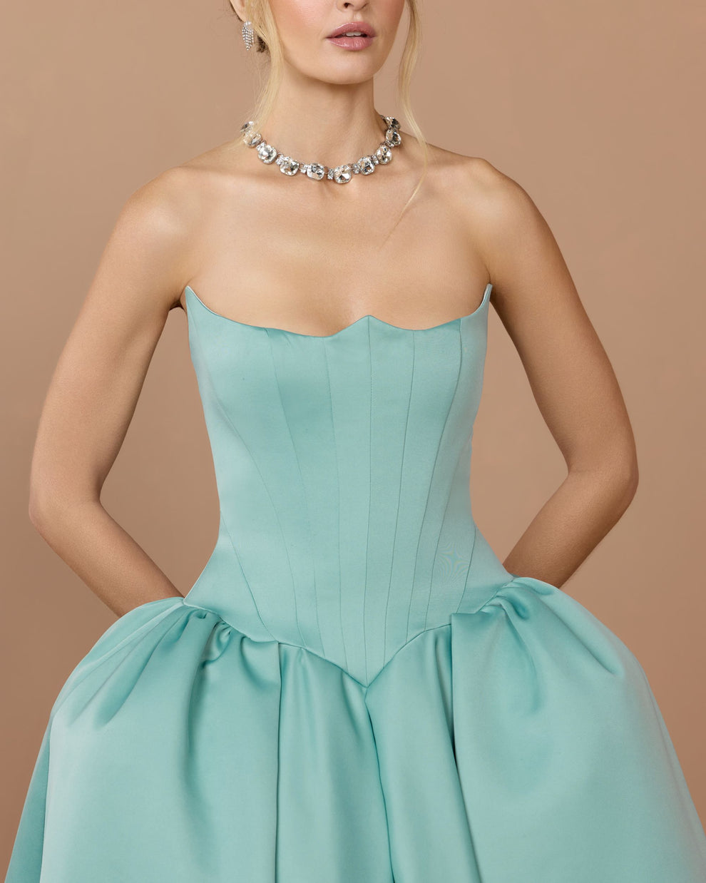 Strapless Curved Neck Floor-Length Satin Formal Ball Gown Mac Duggal 21259