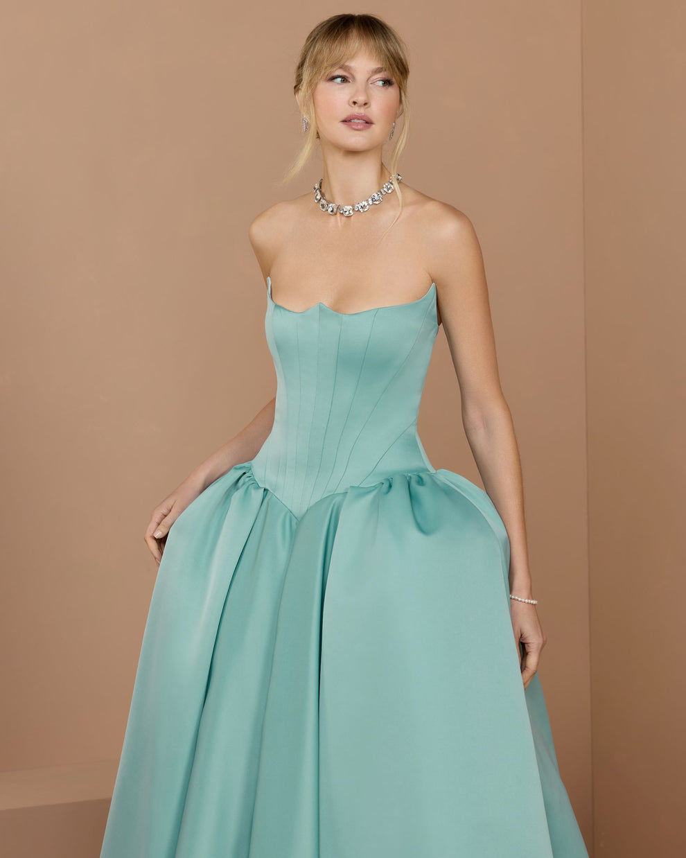 Strapless Curved Neck Floor-Length Satin Formal Ball Gown Mac Duggal 21259