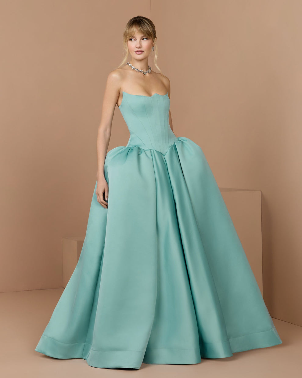 Strapless Curved Neck Floor-Length Satin Formal Ball Gown Mac Duggal 21259