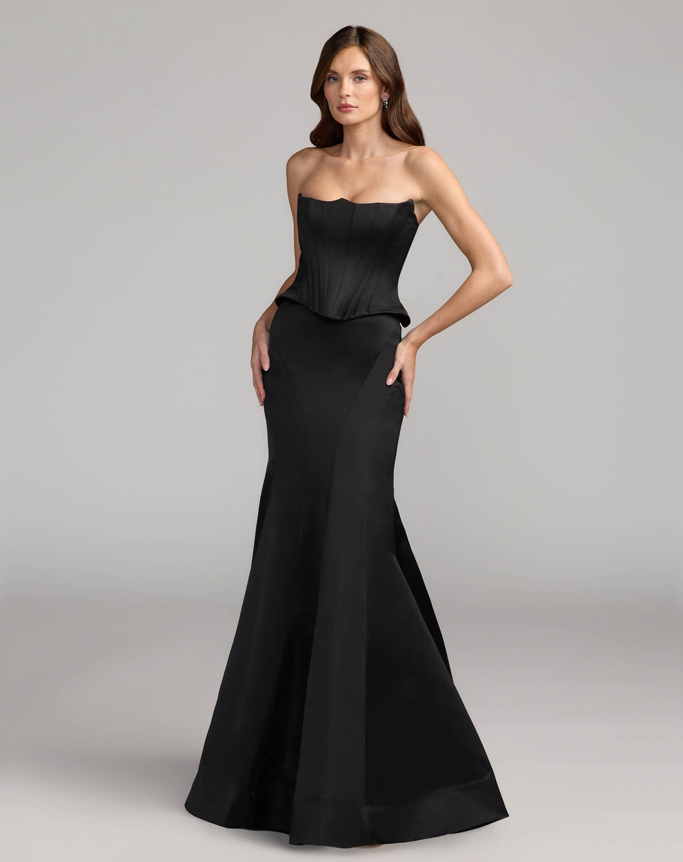 Strapless Curved Neck Floor-Length Satin Prom Mermaid Trumpet Mac Duggal 21270