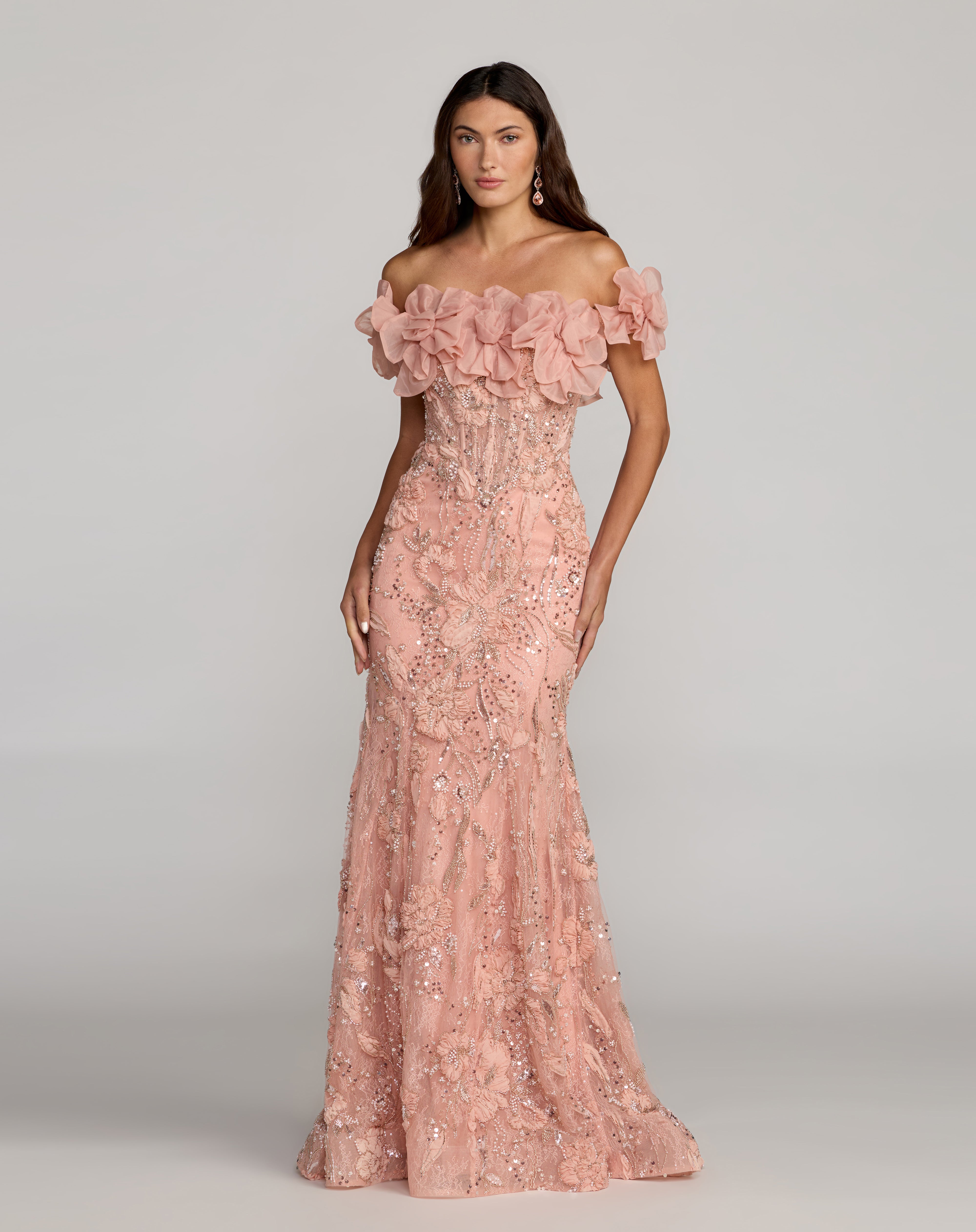 Off-the-Shoulder Floor-Length Lace Prom Mermaid Mac Duggal 21272