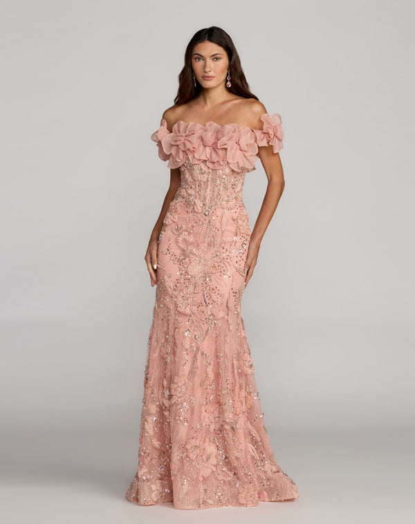 Off-the-Shoulder Floor-Length Lace Formal Mermaid Mac Duggal 21272