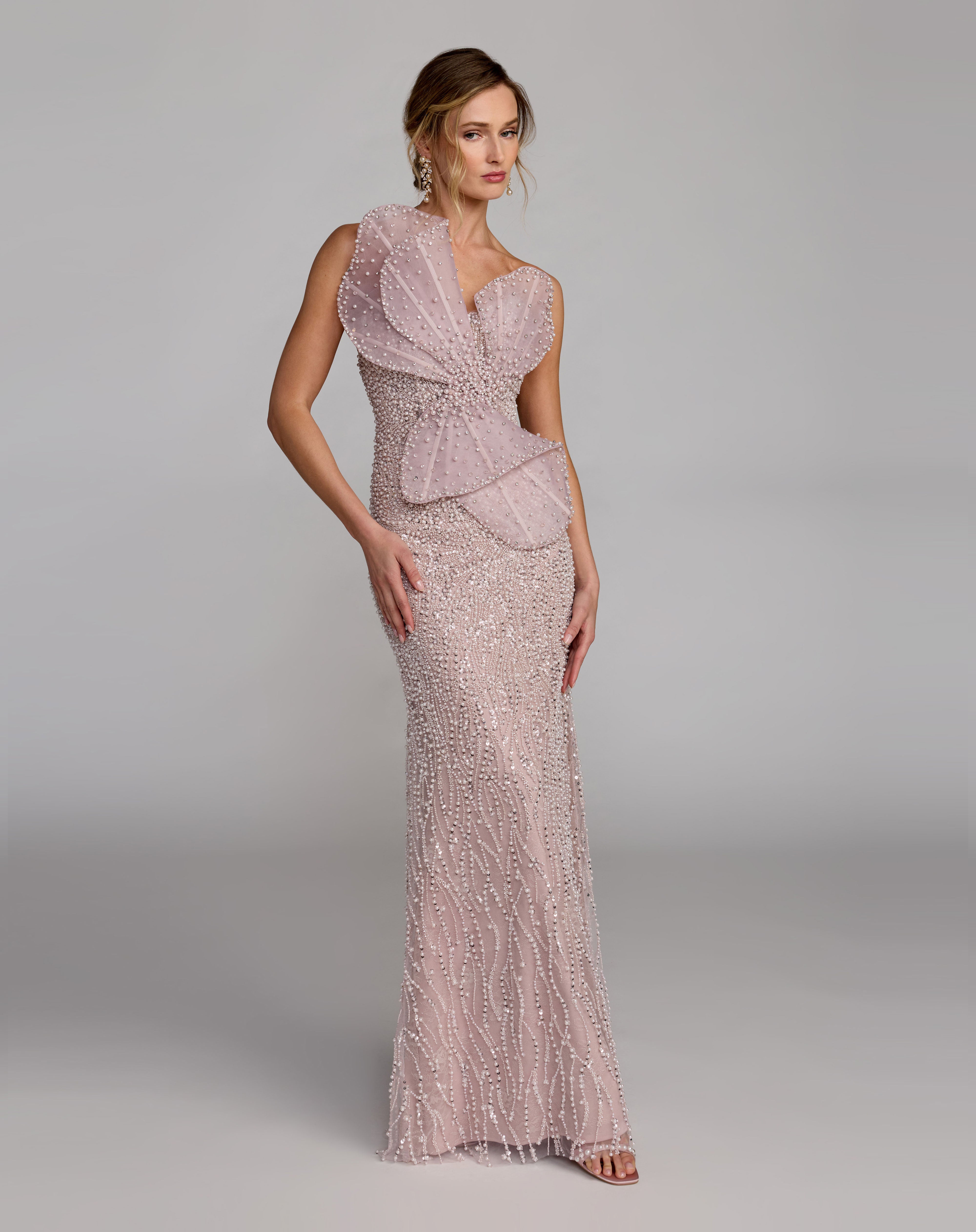 One-Shoulder Floor-Length Tulle Evening Gown Sheath/Column Mac Duggal 21275