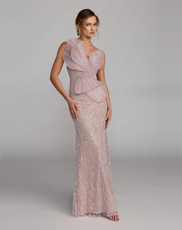 One-Shoulder Floor-Length Tulle Evening Gown Sheath Column Mac Duggal 21275