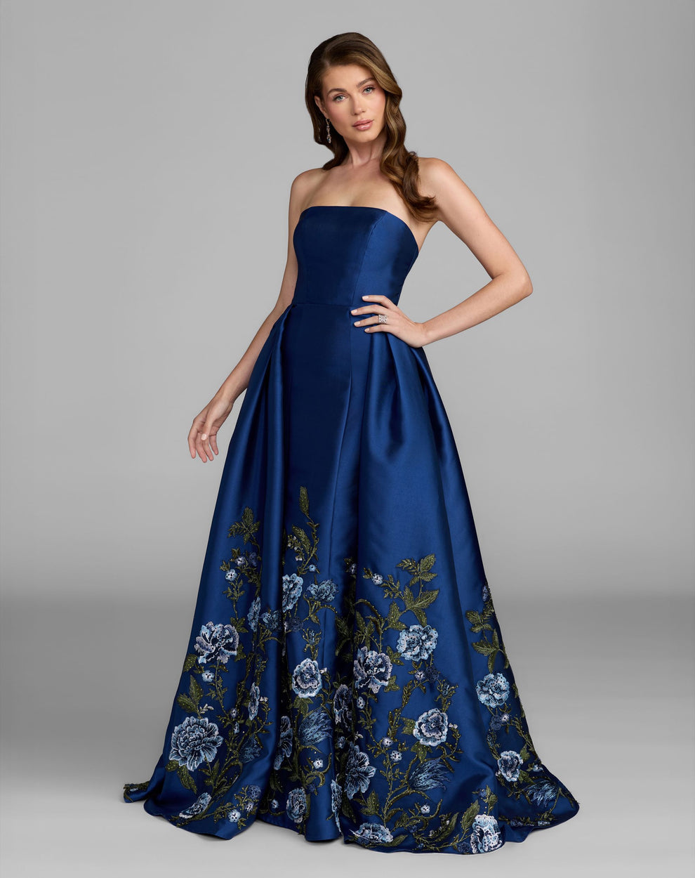 Strapless Straight Neck Floor-Length with Train Satin Prom A-Line Mac Duggal 21282