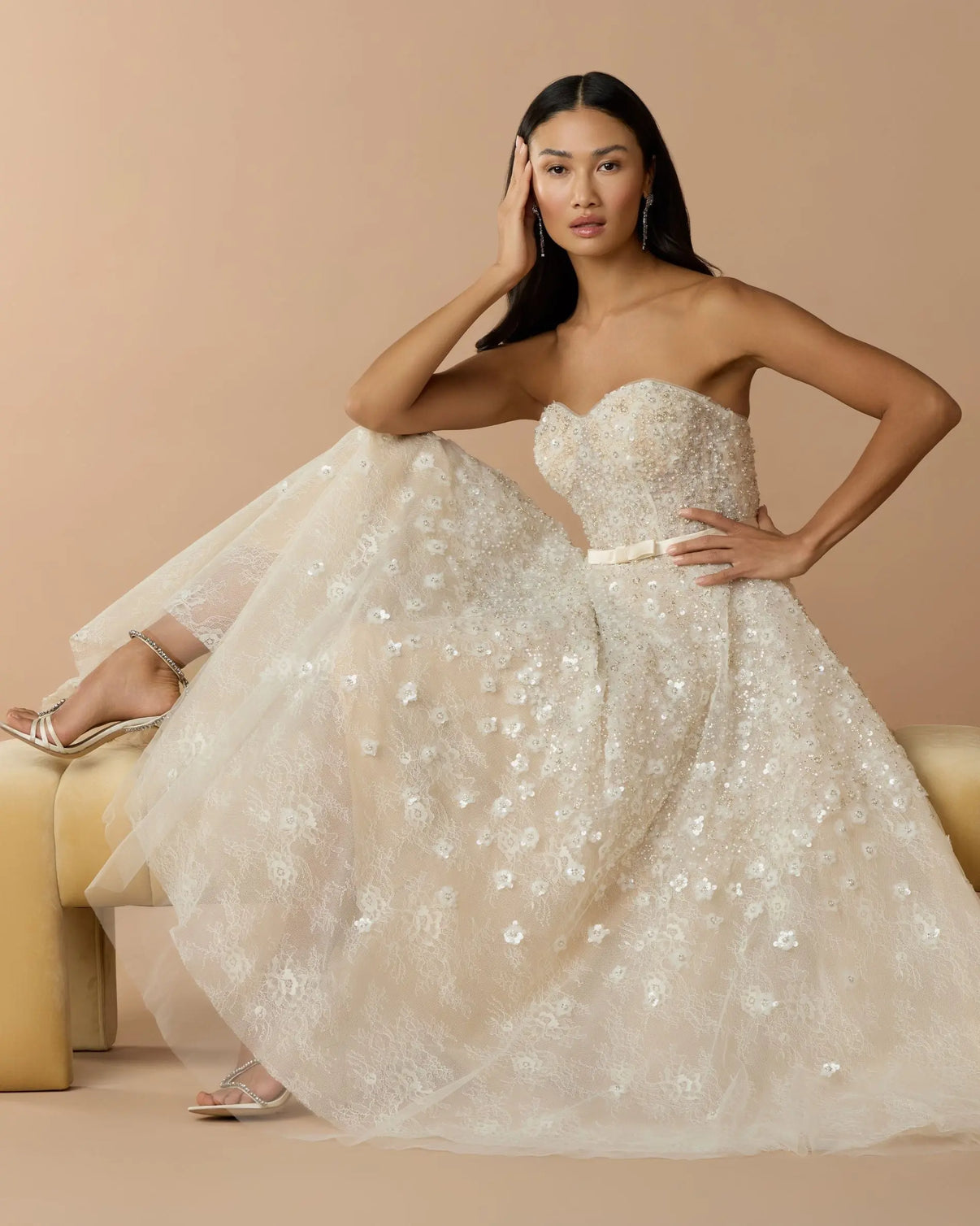 Strapless Tea-Length Sequin Cocktail Dress by Mac Duggal 21286 in Oyster