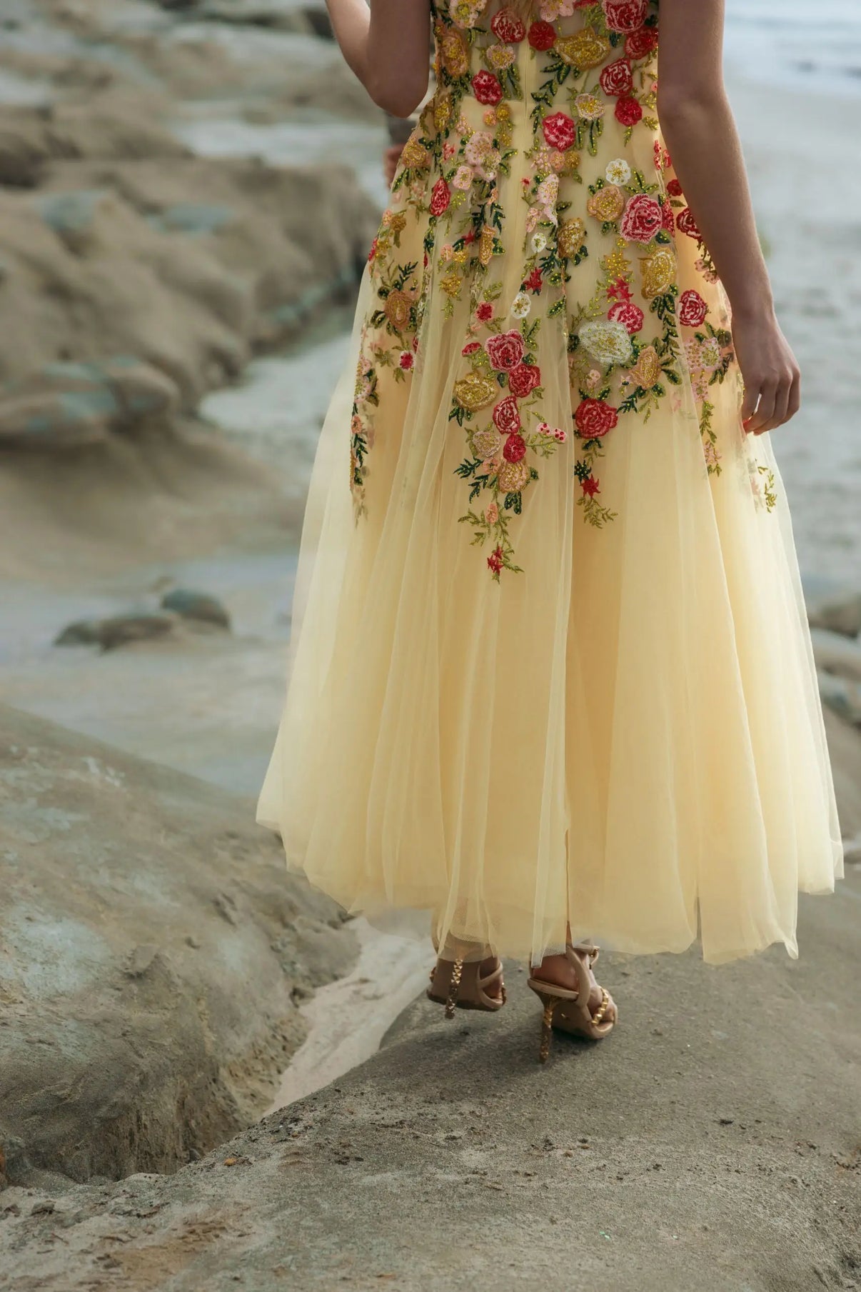 Sweetheart Tea-Length Tulle Formal Dress by Mac Duggal 21294 in Butter Multi