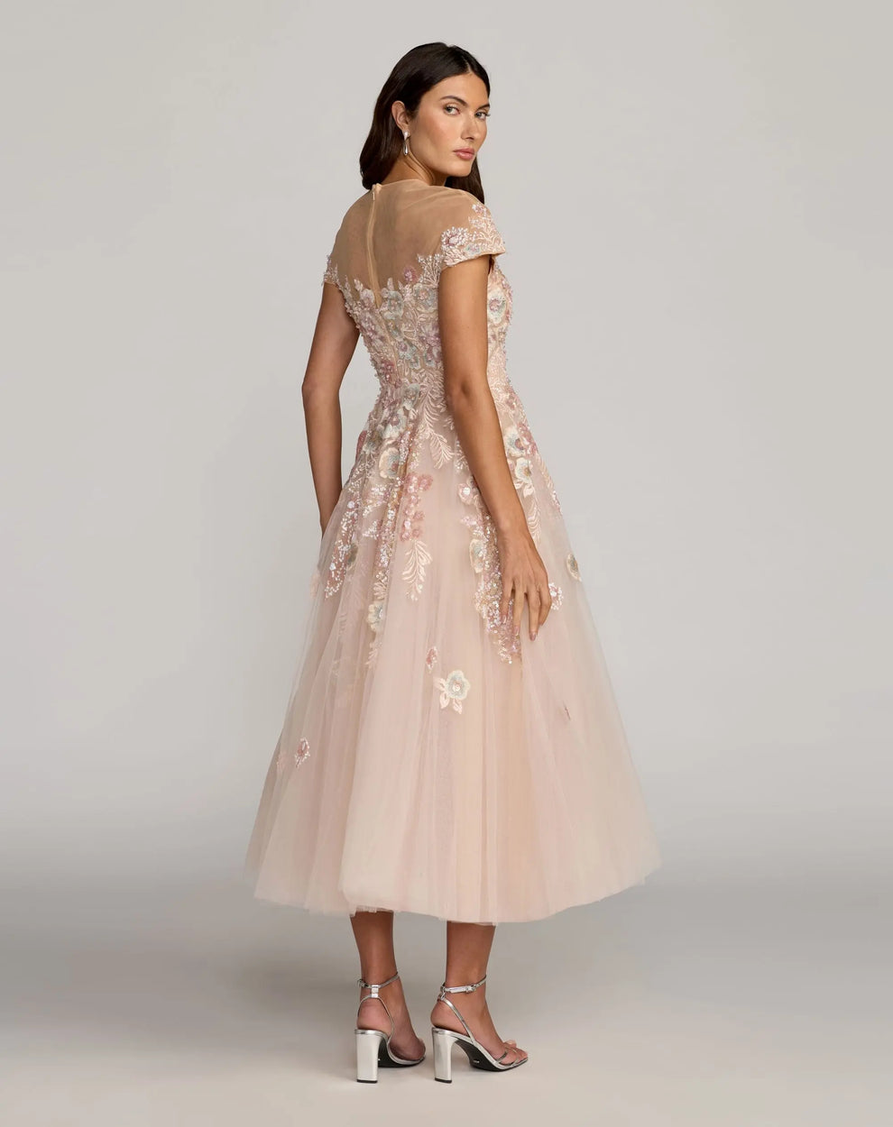 Illusion Tea-Length Tulle Formal A-Line Dress Mac Duggal 21296