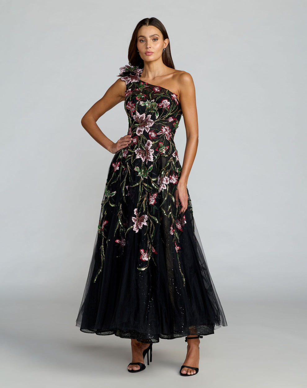 One-Shoulder Floor-Length Tulle Occasion A-Line Mac Duggal 21302