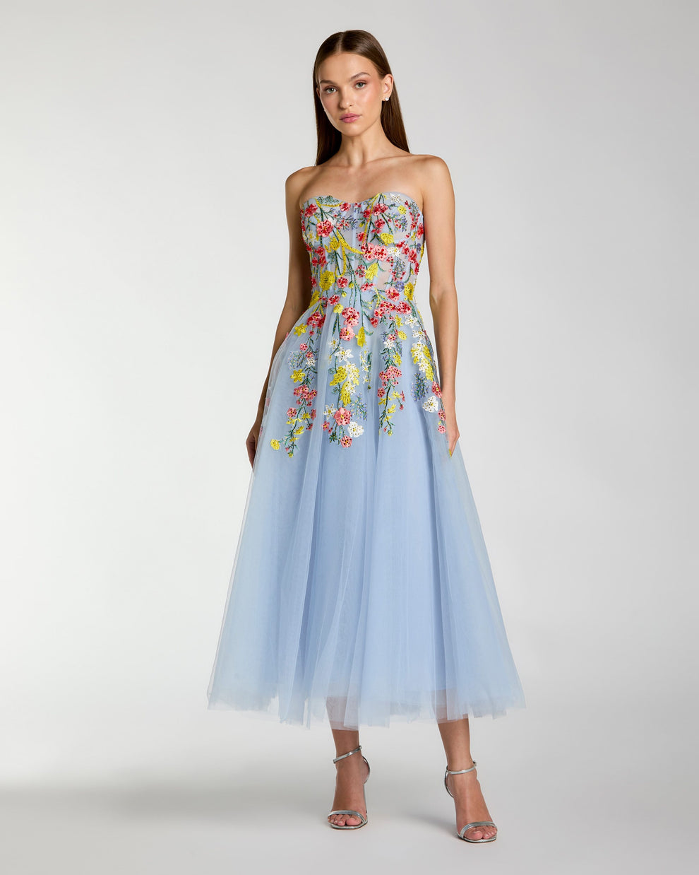 Cocktail Dresses Short Floral Midi A Line Cocktail Dress Mac Duggal 21304 Periwinkle Multi