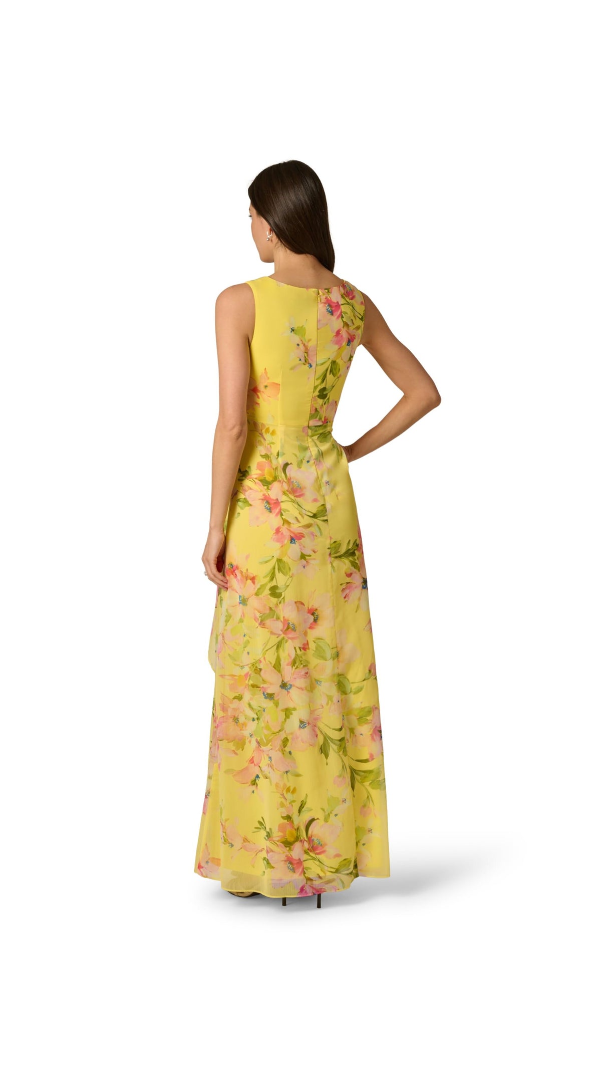 Adrianna Papell Floral Chiffon Draped Surplice Gown 213041