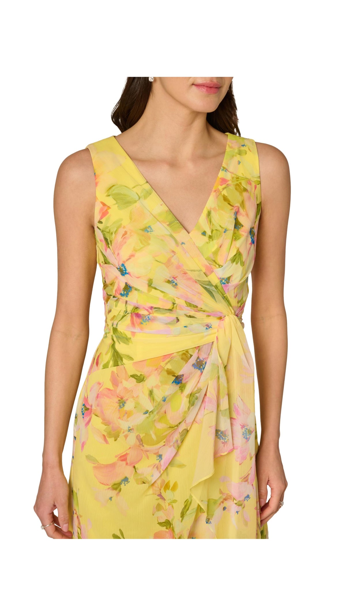 Adrianna Papell Floral Chiffon Draped Surplice Gown 213041
