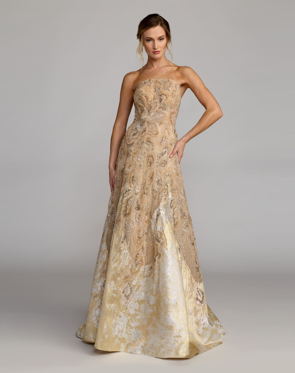 Strapless Curved Neck Floor-Length Satin Prom Ball Gown Mac Duggal 21305