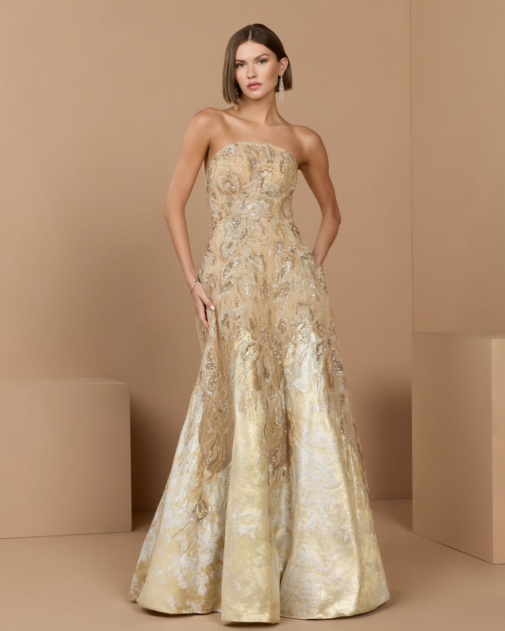 Strapless Curved Neck Floor-Length Satin Prom Ball Gown Mac Duggal 21305