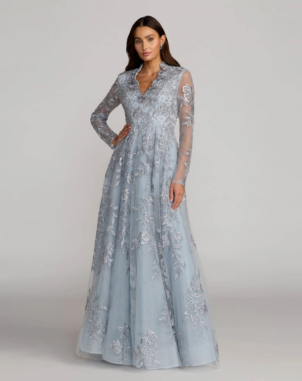 V-Neck Floor-Length Tulle Evening Gown A-Line Mac Duggal 21307