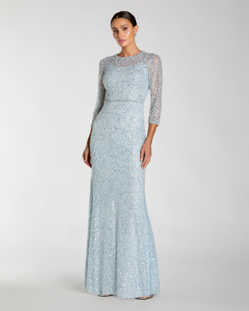 Mother of the Bride Dresses Long Formal Beaded Mother of the Bride Dress Mac Duggal 21313 Powder Blue