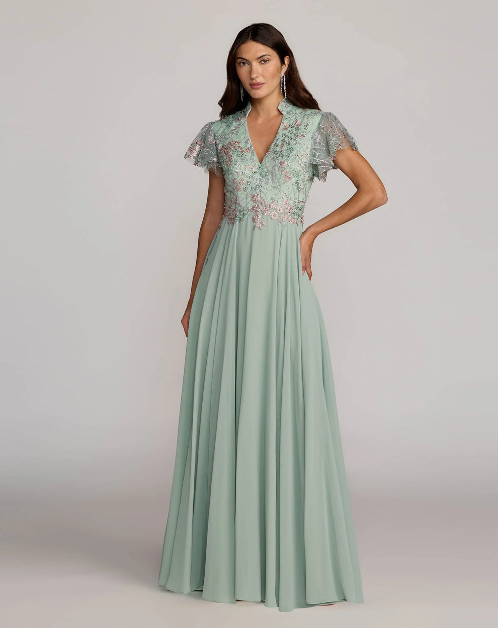 V-Neck Floor-Length Chiffon Formal A-Line Gown Mac Duggal 21314