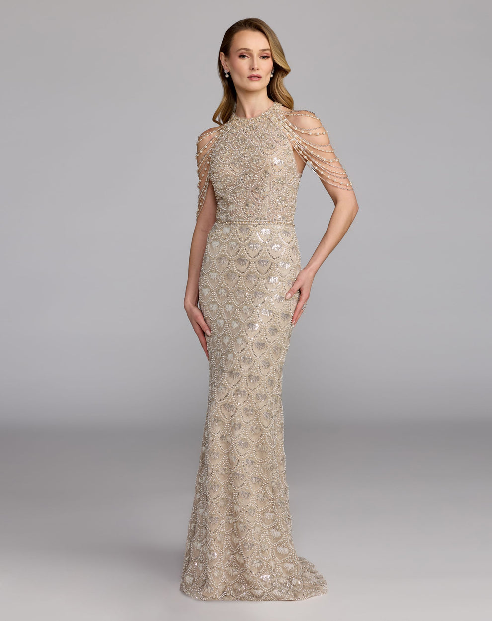 Crew/High-Neck Floor-Length Sequin Formal Mermaid Mac Duggal 21322