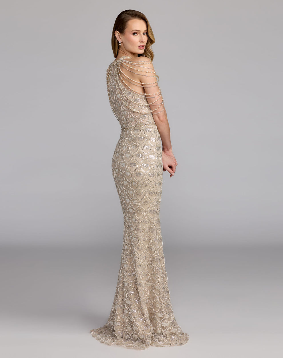Crew/High-Neck Floor-Length Sequin Formal Mermaid Mac Duggal 21322