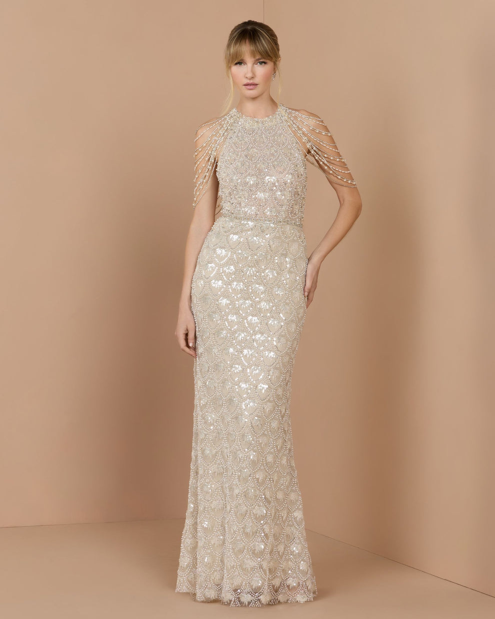 Crew/High-Neck Floor-Length Sequin Formal Mermaid Mac Duggal 21322