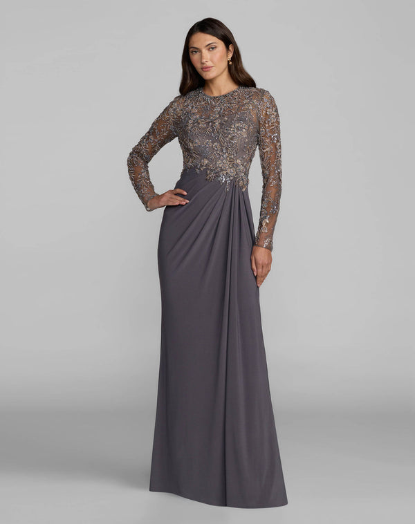Jewel Floor-Length Jersey Evening Sheath Column Mac Duggal 21328