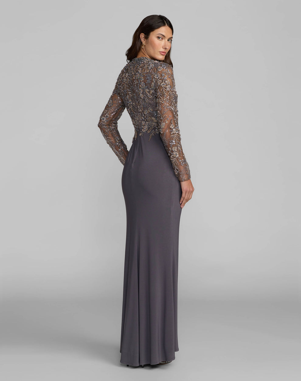 Jewel Floor-Length Jersey Evening Sheath Column Mac Duggal 21328