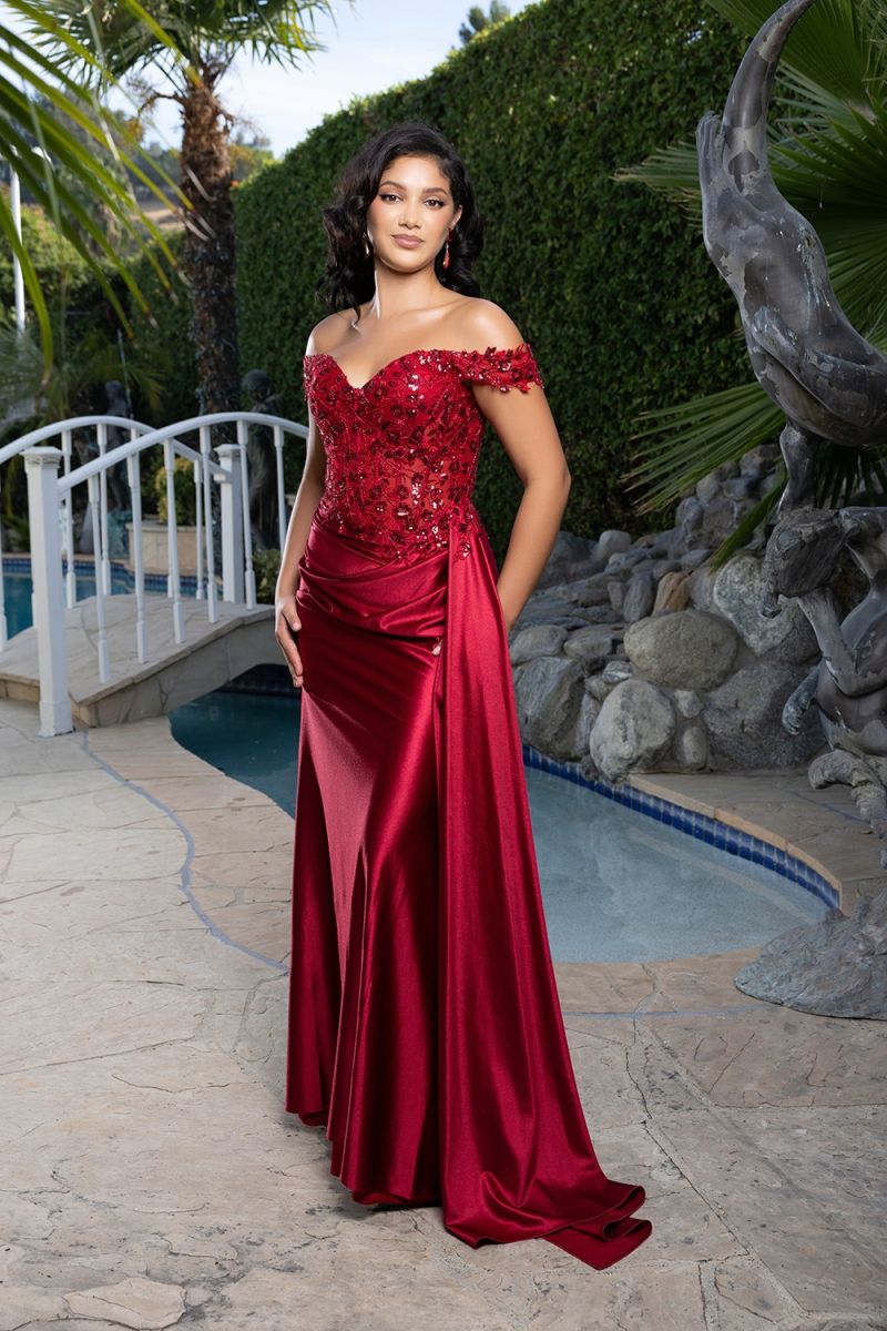 Off-the-Shoulder Floor-Length Satin Prom Sheath/Column May Queen 2177