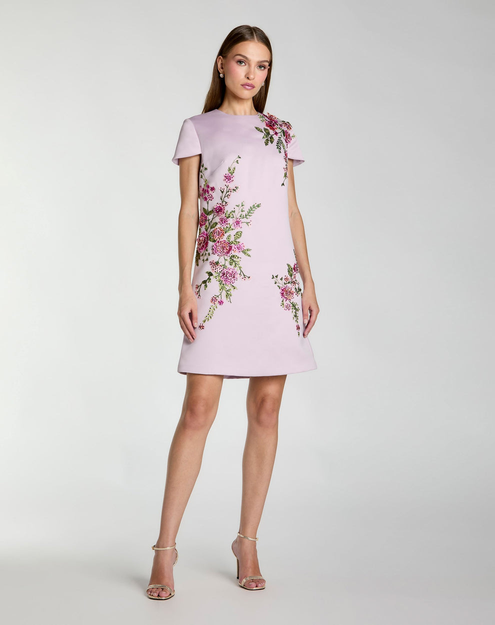 Cocktail Dresses Short Floral Mini Cocktail Dress Mac Duggal 21338 Lilac