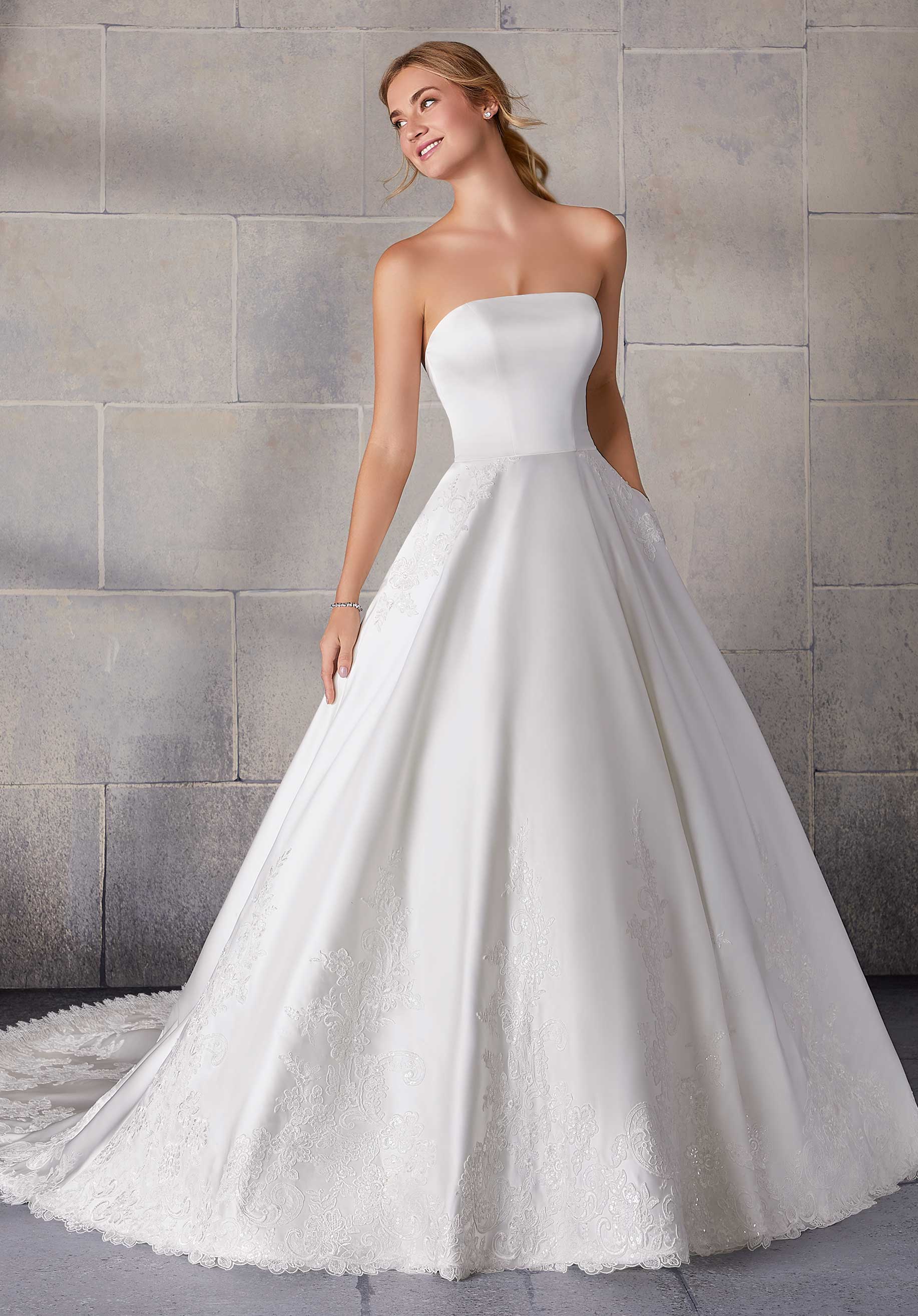 Wedding Dresses Long A Line Wedding Bridal Dress MGNY Madeline Gardner New York 2134 Ivory
