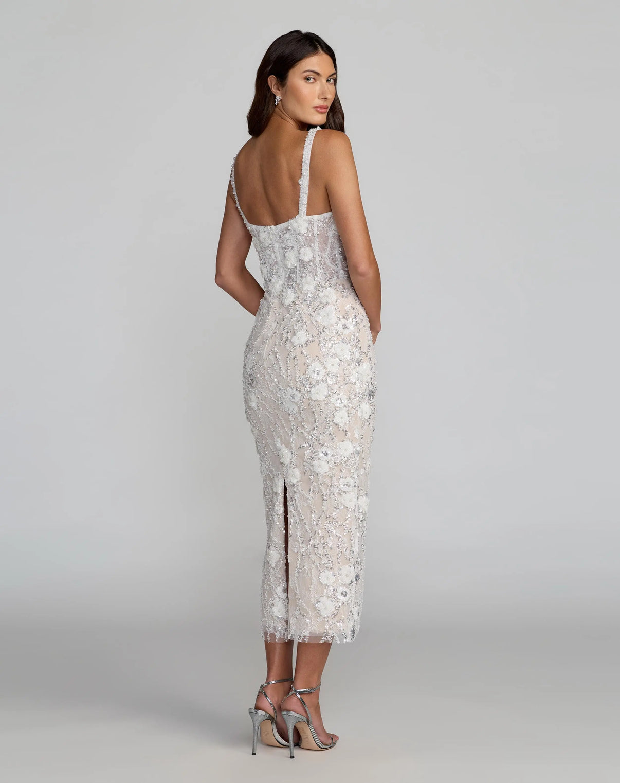 Sweetheart Tea-Length Beaded Wedding Dress by Mac Duggal 21347 in Ivory Nude