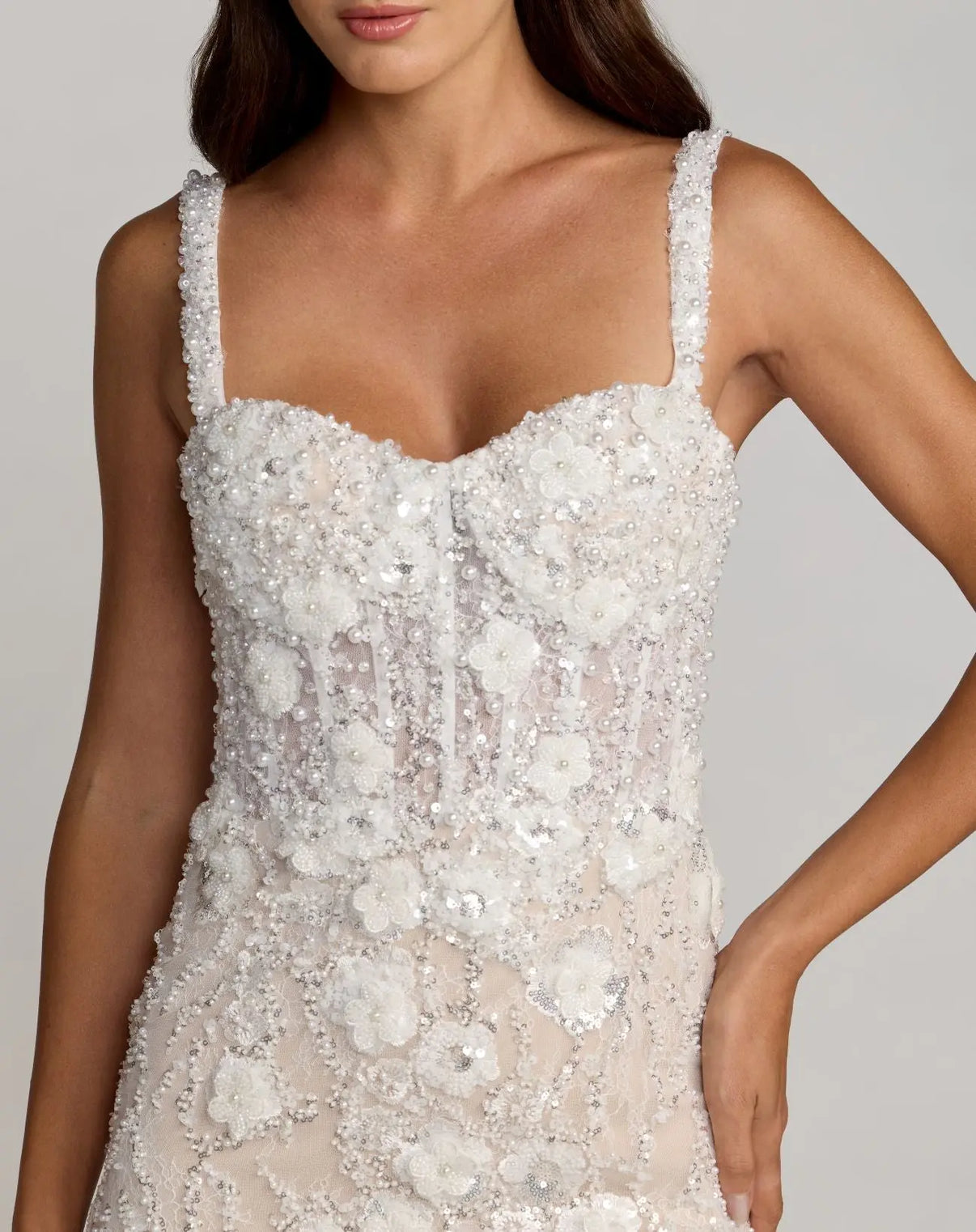 Sweetheart Tea-Length Beaded Wedding Dress by Mac Duggal 21347 in Ivory Nude